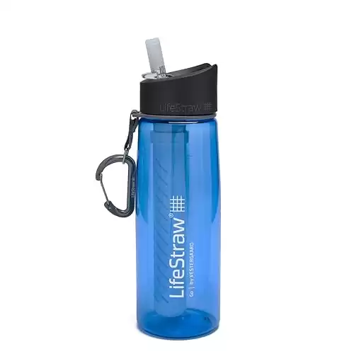 LifeStraw Go Water Filter Bottle with 2-Stage Integrated Filter Straw for Hiking, Backpacking, and Travel, Blue