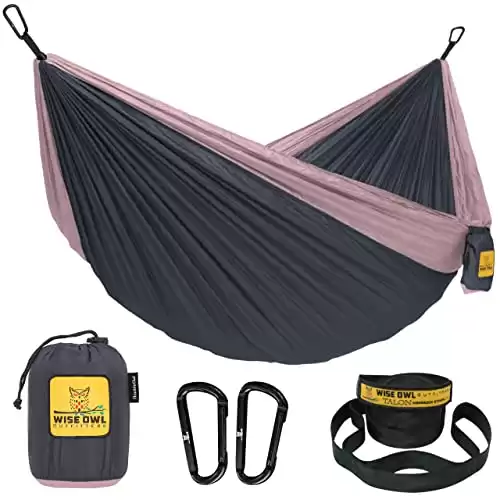 Wise Owl Outfitters Hammock for Camping Single Hammocks Gear for The Outdoors Backpacking Survival or Travel – Portable Lightweight Parachute Nylon SO Charcoal Rose