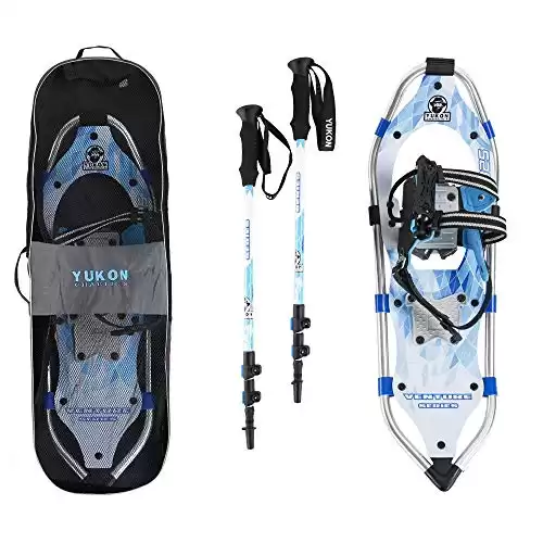 Yukon Charlie's Advanced 8 x 21 Inch Women's Snowshoe Kit for Winter Hiking and Backpacking with 2 Poles and Travel Bag, 150 Pound Capacity