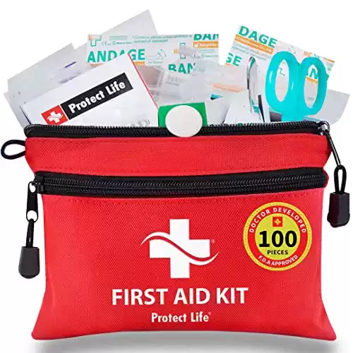 First Aid Kit - 100-Piece Small First Aid Kit for Sports, Outdoors & Travel - Handy Sports First Aid Kit - Emergency First Aid Kit - First Aid Kit for Home, Gym & More - Basic First Aid Kit